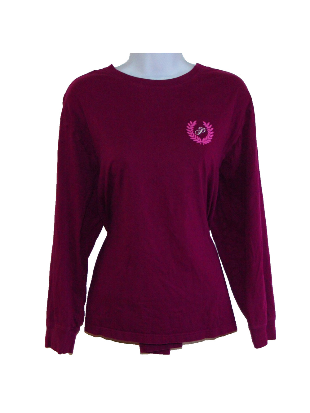 PINK Victoria's Secret Campus Long Sleeve Tee Burgundy Laurel Wreath Logo Medium